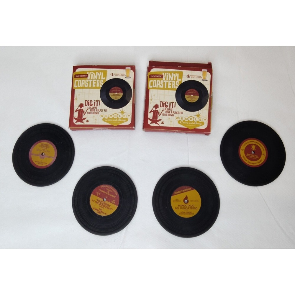 Rockin' Vinyl Coasters Set-2 VTG APX 3" 1 New, 1 Open B25.2GA169.70
